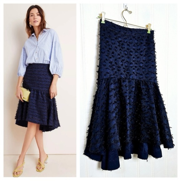 Anthropologie Maeve Miranda Textured Navy Blue Midi Skirt | Size M - Picture 1 of 11